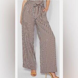 Womens Express Stripe High Rise‎ Belted Wide Leg Comfy Pants